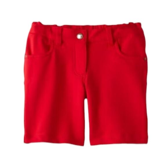 Hanna Anderson Red Knit Denim Shorts Spring Summer Patriotic Cotton Girls Size 4 - Picture 1 of 5